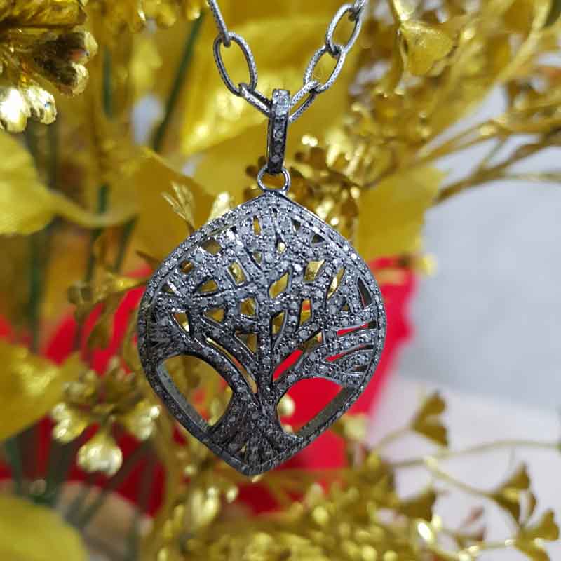 Handmade Designer Tree Pendent With Pave Diamond Layers