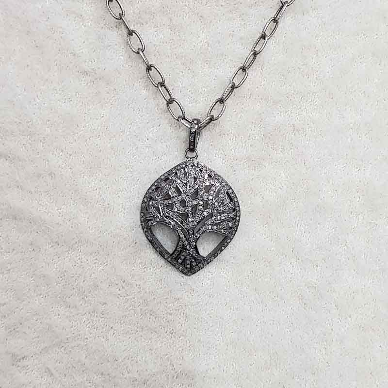 Handmade Designer Tree Pendent With Pave Diamond Layers