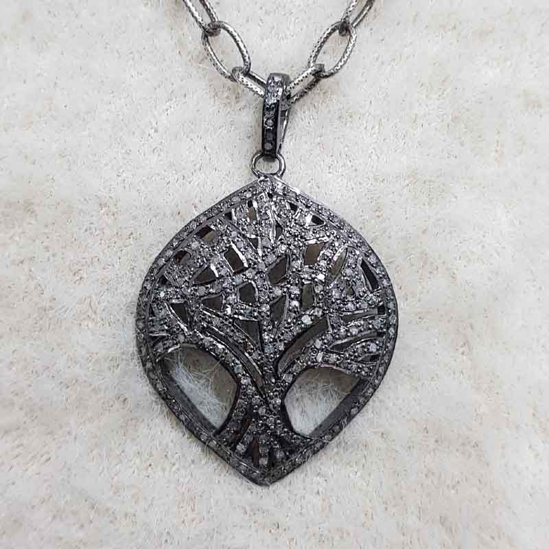 Handmade Designer Tree Pendent With Pave Diamond Layers