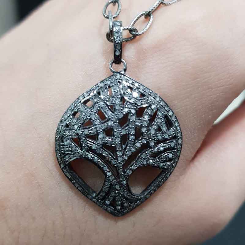 Handmade Designer Tree Pendent With Pave Diamond Layers