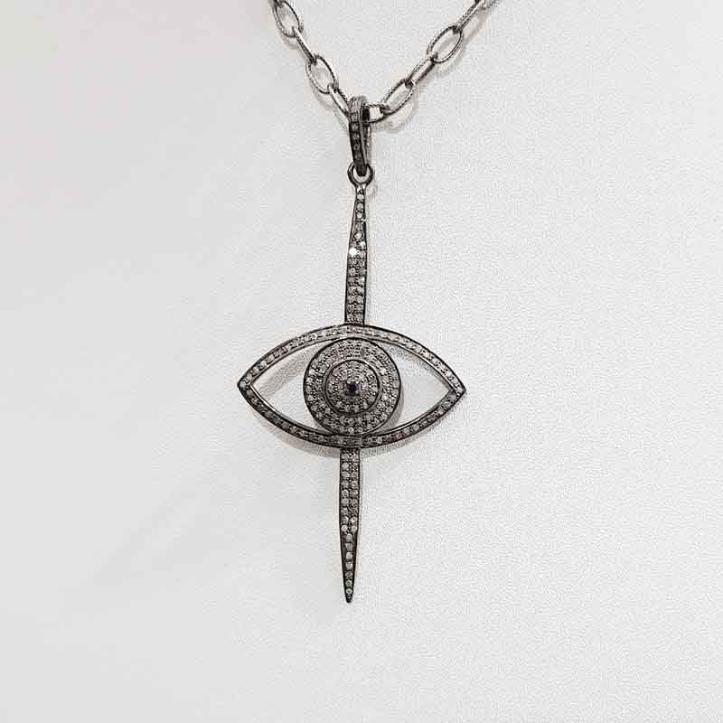 Evil Eye Cross Pendent With pave Diamond layers