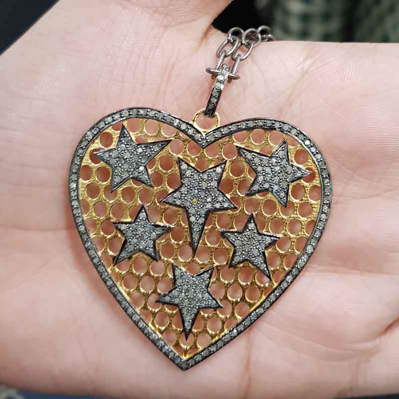 Yellow & Black Small Star on Heart Pendent With pave Diamond