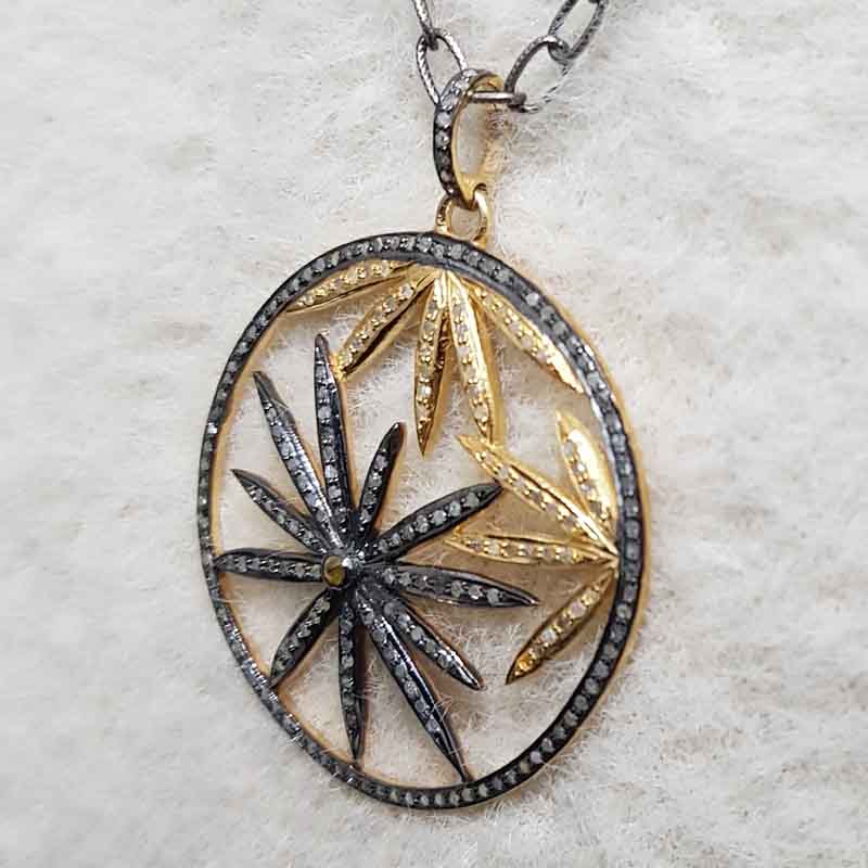 Yellow And Black Rhodium Plated Beautifully Designed Flower pendent