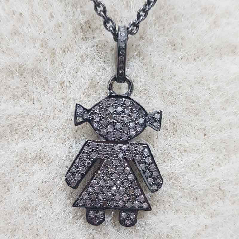 Beautiful Little Girl With Fully Pave Diamond Setting Silver Pendent