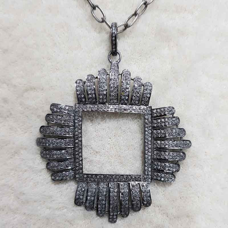 Fancy Designer 925 Sterling Silver Pave Diamond Pendent