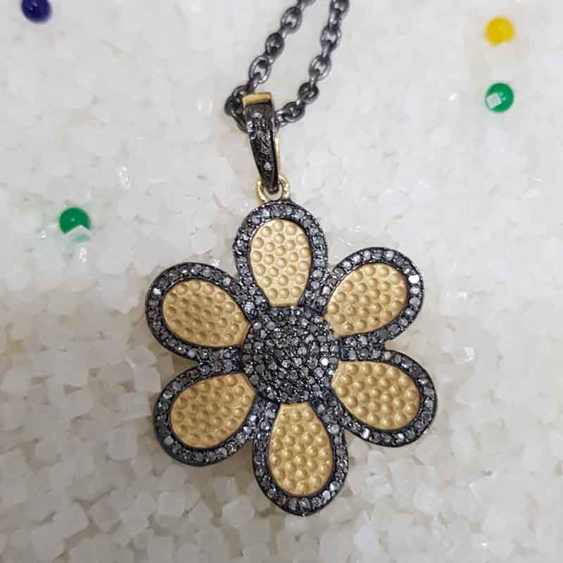 Beautiful Flower Designed Matte Finish Pave Diamond Pendent