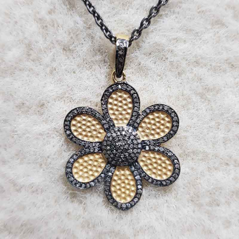 Beautiful Flower Designed Matte Finish Pave Diamond Pendent