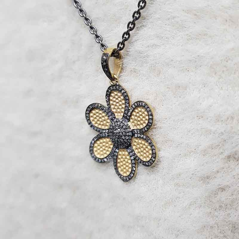 Beautiful Flower Designed Matte Finish Pave Diamond Pendent