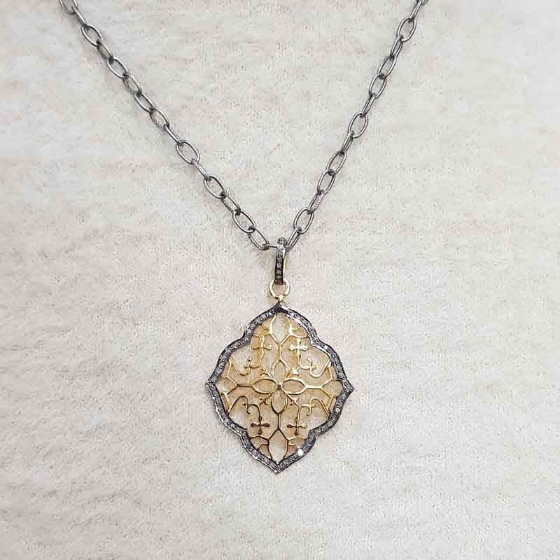 Yellow & Black Pave Diamond Fancy Designer Pendent