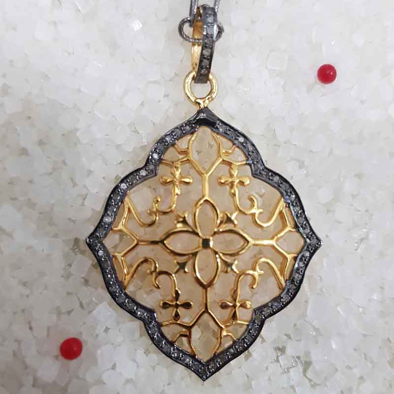 Yellow & Black Pave Diamond Fancy Designer Pendent