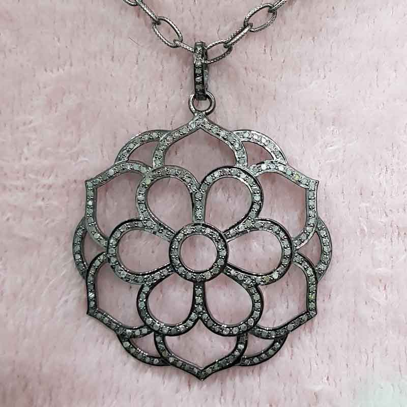 925 Sterling Silver Flower Designed Pave diamond Pendent