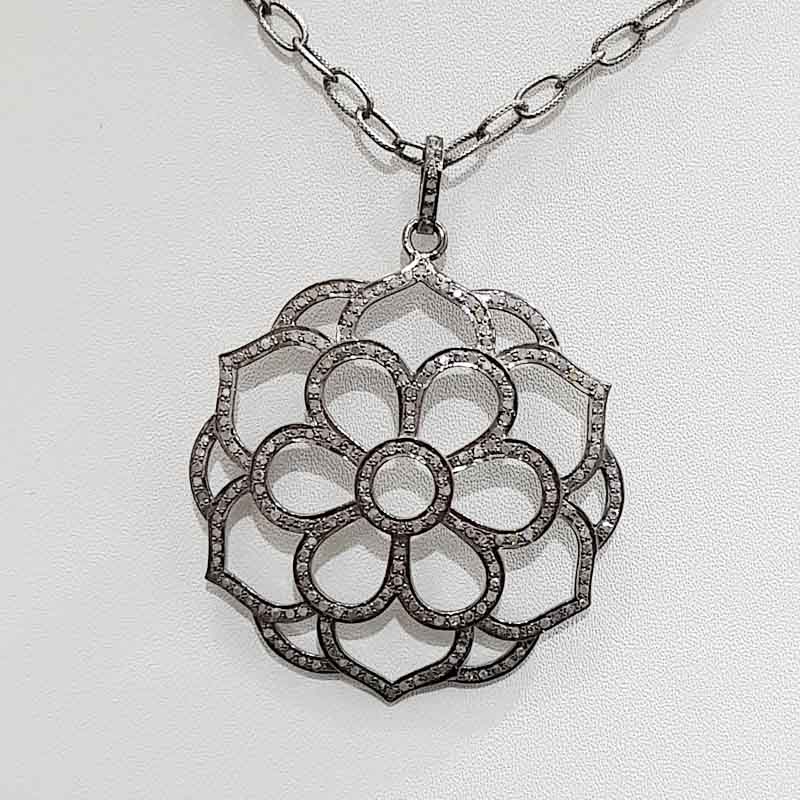 925 Sterling Silver Flower Designed Pave diamond Pendent