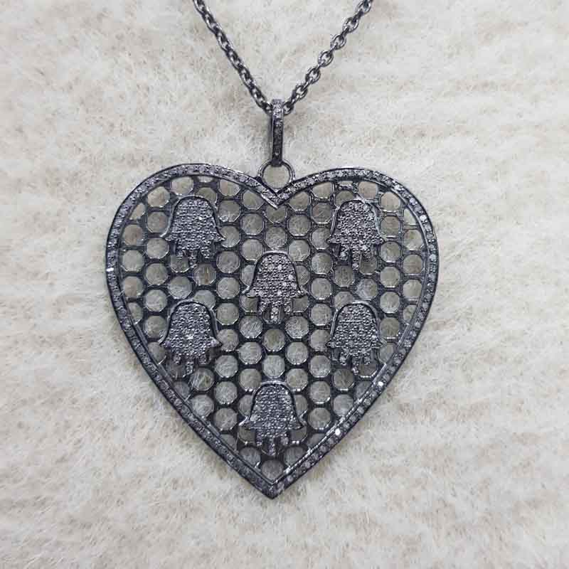 Glorious Heart With Little Pave Hamsa hand Pendent