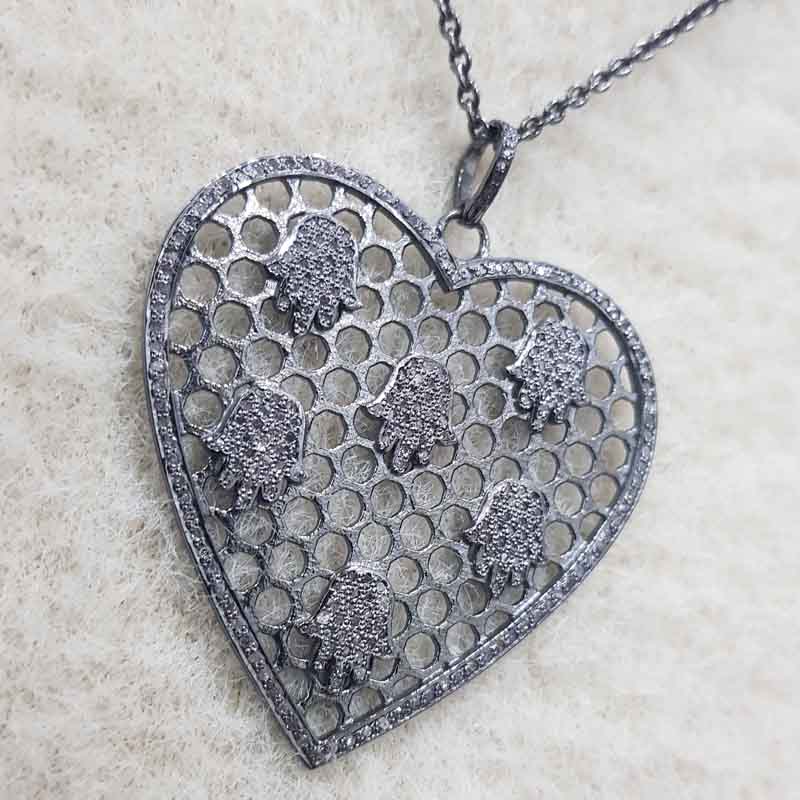 Glorious Heart With Little Pave Hamsa hand Pendent