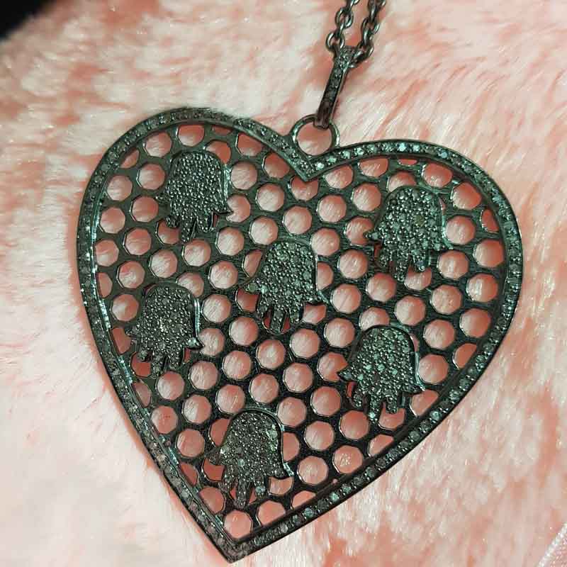 Glorious Heart With Little Pave Hamsa hand Pendent