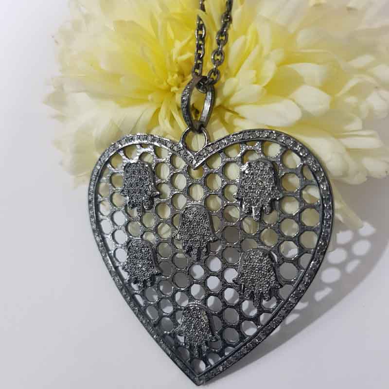 Glorious Heart With Little Pave Hamsa hand Pendent