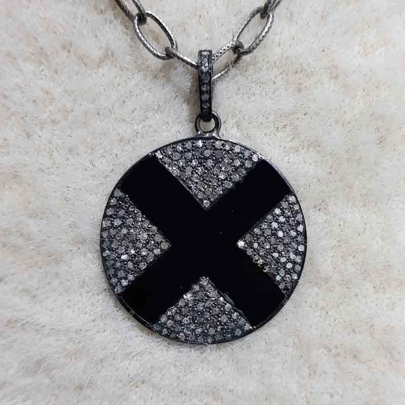 Black Enamel 925 Sterling Silver Cross Tag Pendent