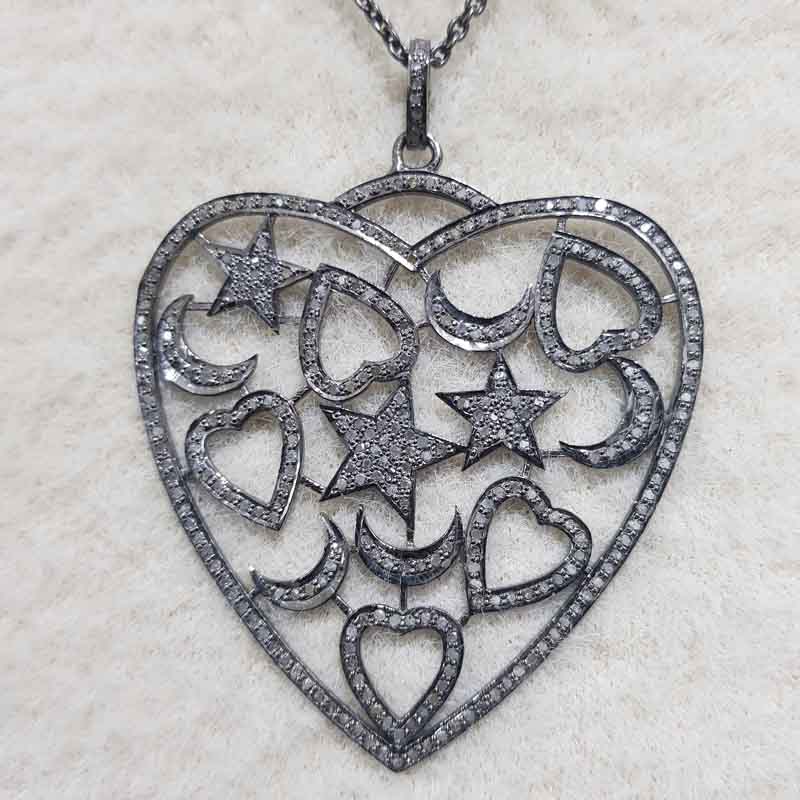 Graceful Small Heart & Moon In Big Heart Pendent