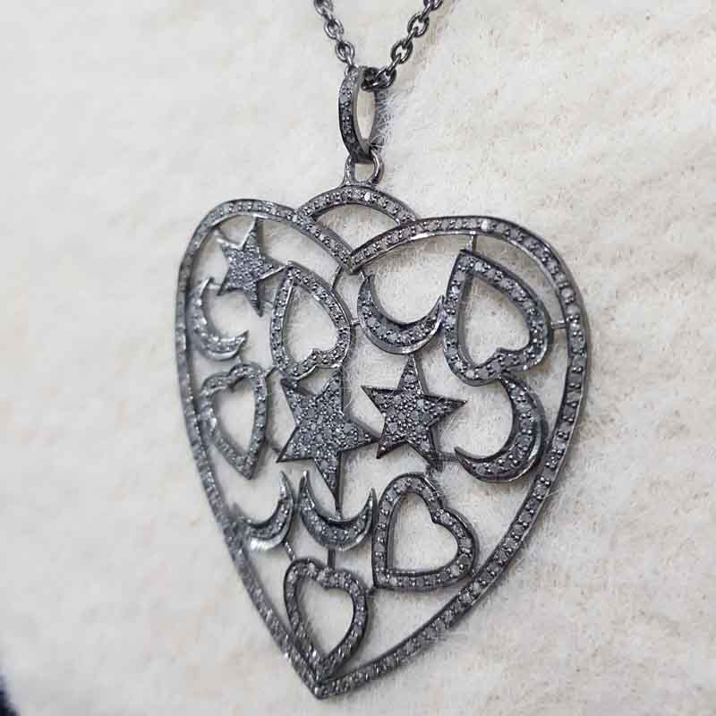 Graceful Small Heart & Moon In Big Heart Pendent