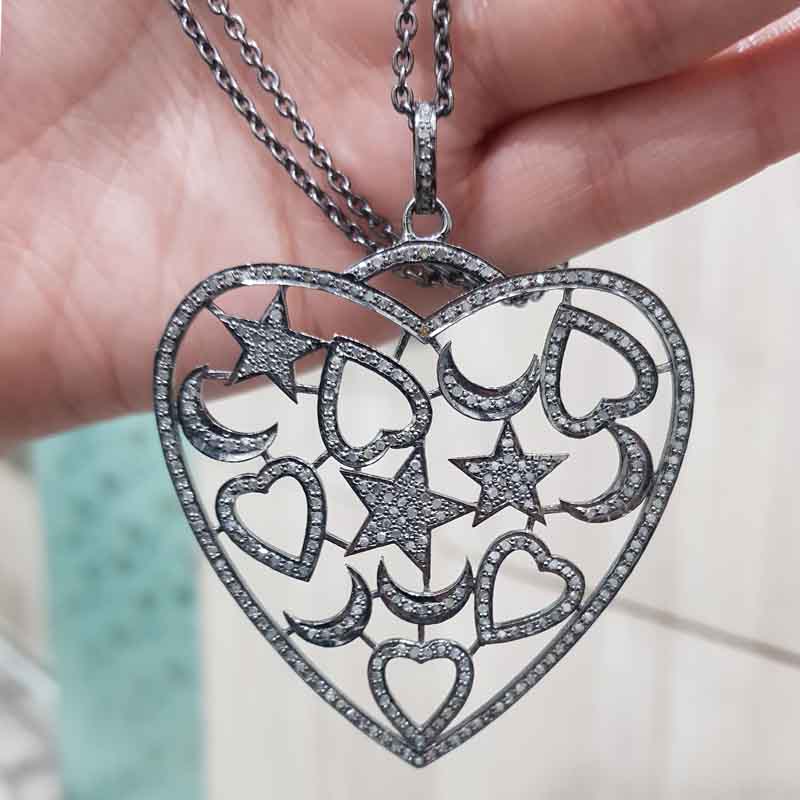 Graceful Small Heart & Moon In Big Heart Pendent