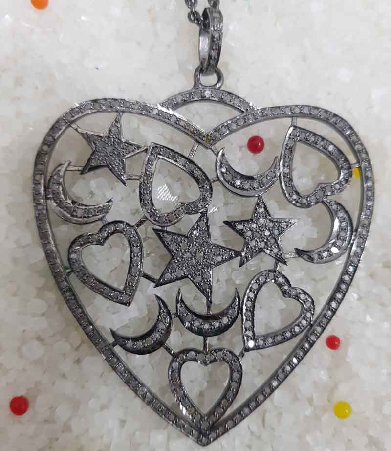 Graceful Small Heart & Moon In Big Heart Pendent