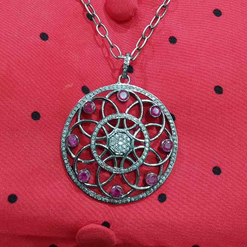 Ruby With pave diamond Handmade Style Flower pendent