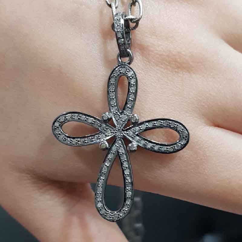 Beautiful Cross Style Pave Diamond Pendent