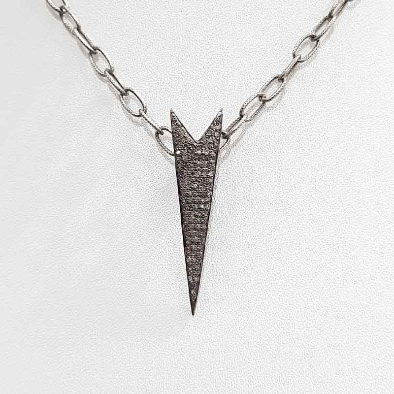 925 Solid Sterling Silver Stylish Arrow Head Pendent With Natural Pave Diamond Layers