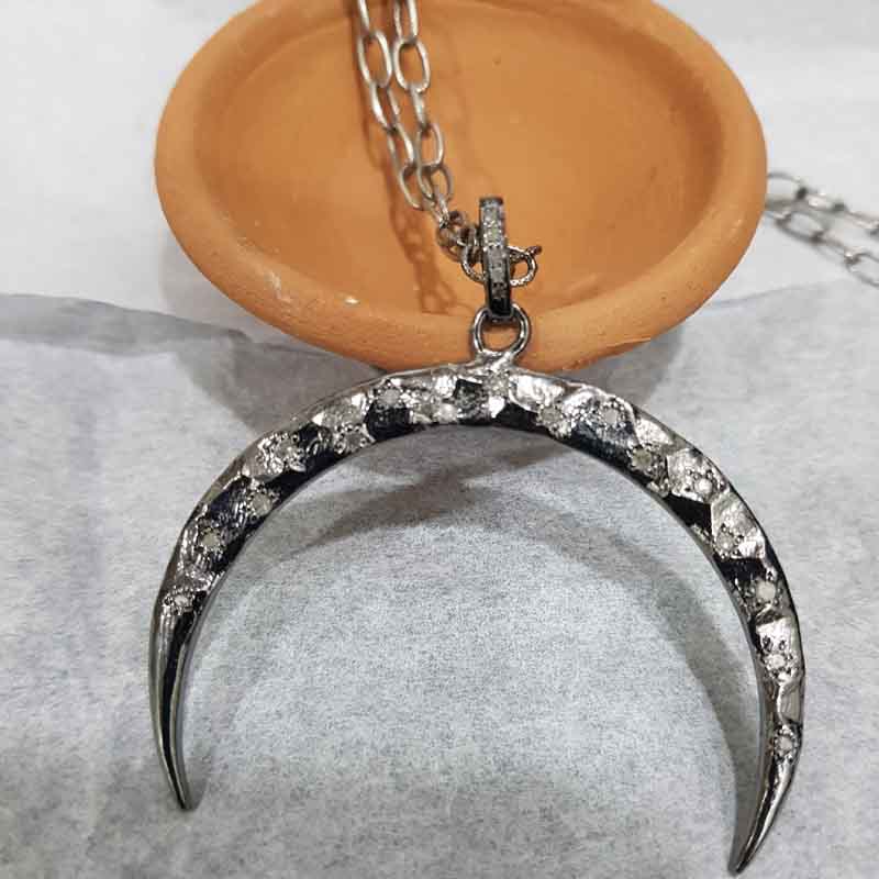 Beautiful Moon Pendent With Pave Diamonds