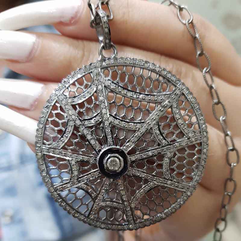 Pave Diamond Handmade Style Spider Web Pendent