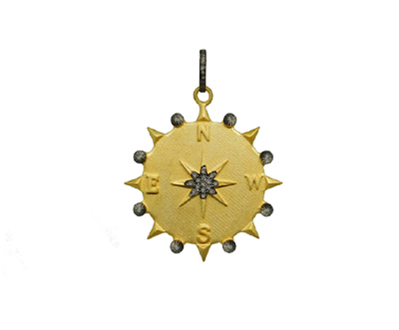 Matte Finish Designer Pave Diamond Compass Pendent