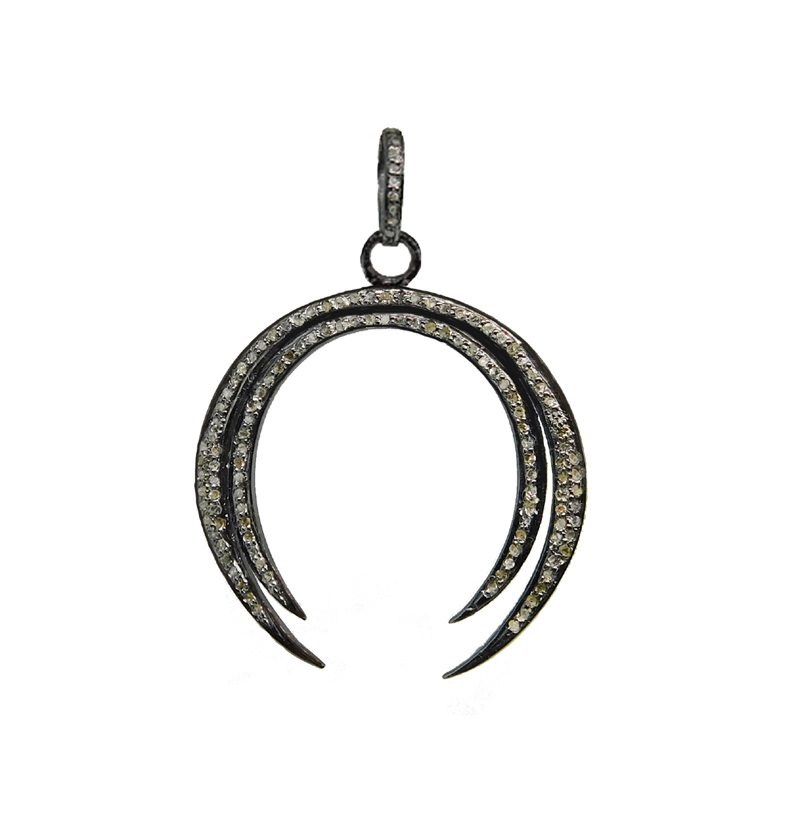 2 Layer Crescent Moon Pendant With Pave Diamonds