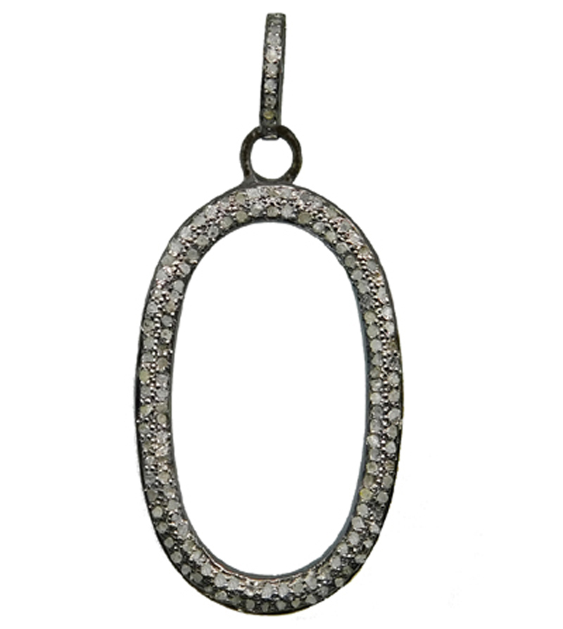 Oval Pave Diamond Handmade Silver Pendant