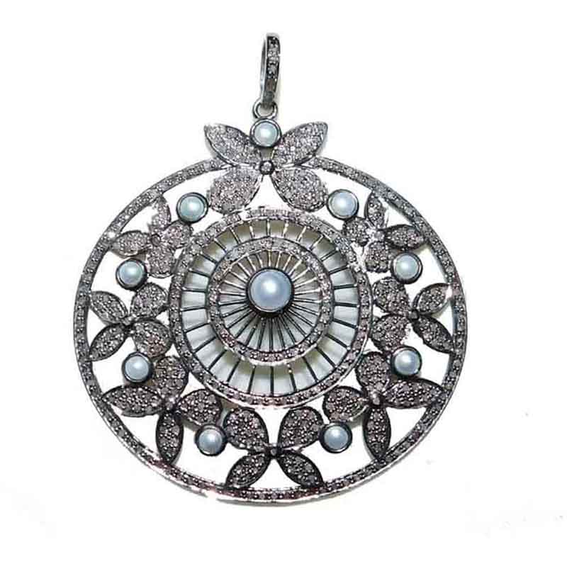 Shiny Beautiful Looking Pave Diamond 925 Sterling Silver Round Fancy Designer Pendant