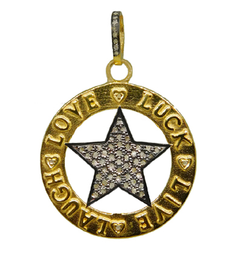 Fancy Attractive Pave Diamond Round Star Pendant