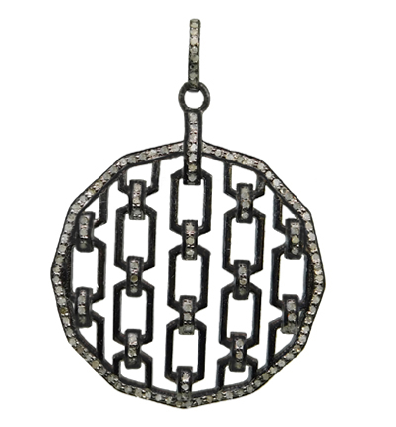 Belt Chain Style Pave Diamond Fancy Silver Pendant