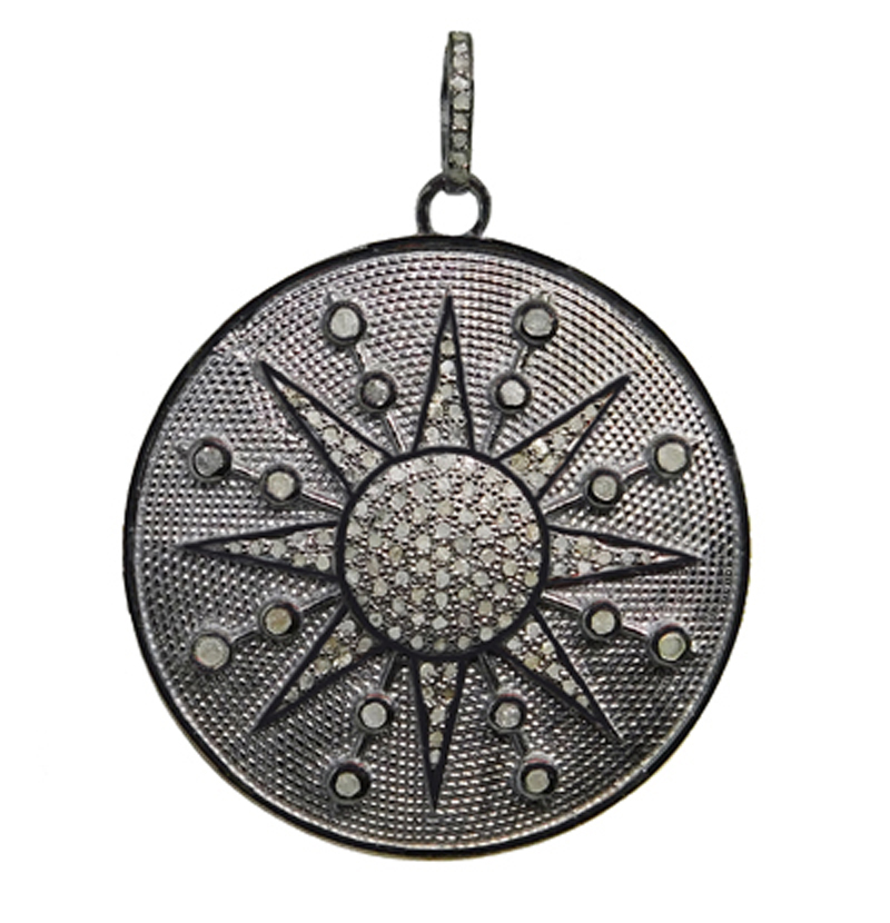 Glorious Round Disk Pave Diamond Starburst Pendant