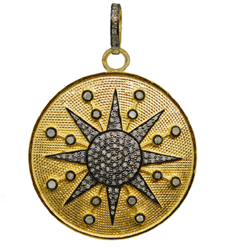 Glorious Round Disk Pave Diamond Starburst Pendant