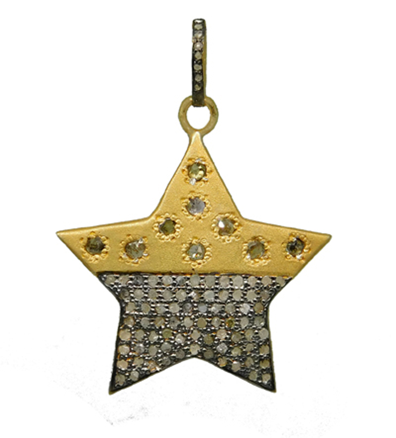 Matte Finish Designer Pave Diamond Star Pendant