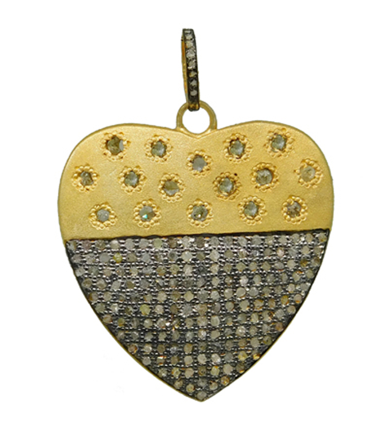 Matte Finish Designer Pave Diamond Two Tone Heart Pendant