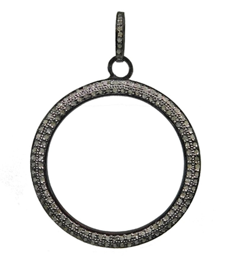 925 Sterling Silver Natural Pave Diamond Handmade Designer Circle Pendant