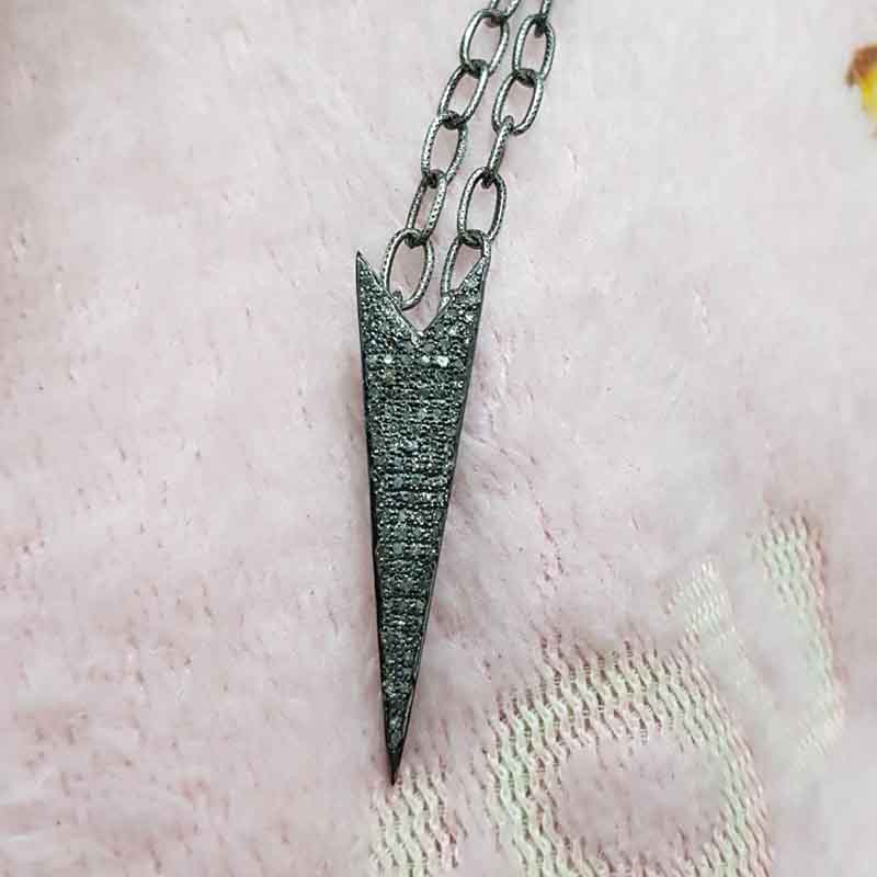 925 Solid Sterling Silver Stylish Arrow Head Pendent With Natural Pave Diamond Layers