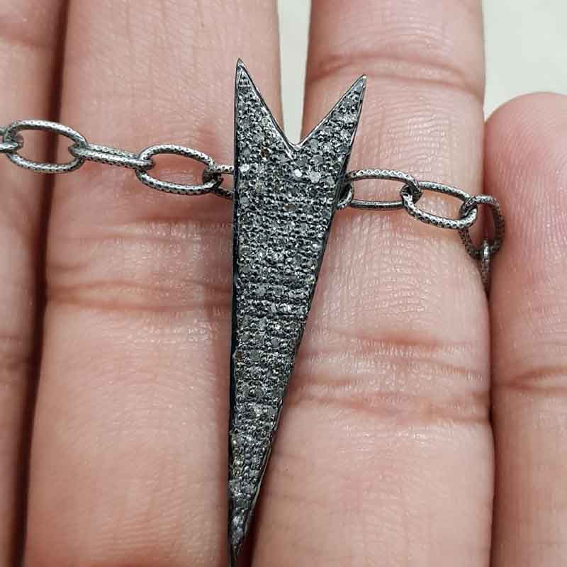 925 Solid Sterling Silver Stylish Arrow Head Pendent With Natural Pave Diamond Layers