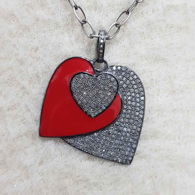 3 Layers Of Heart Red Enamel Pave Diamond pendent