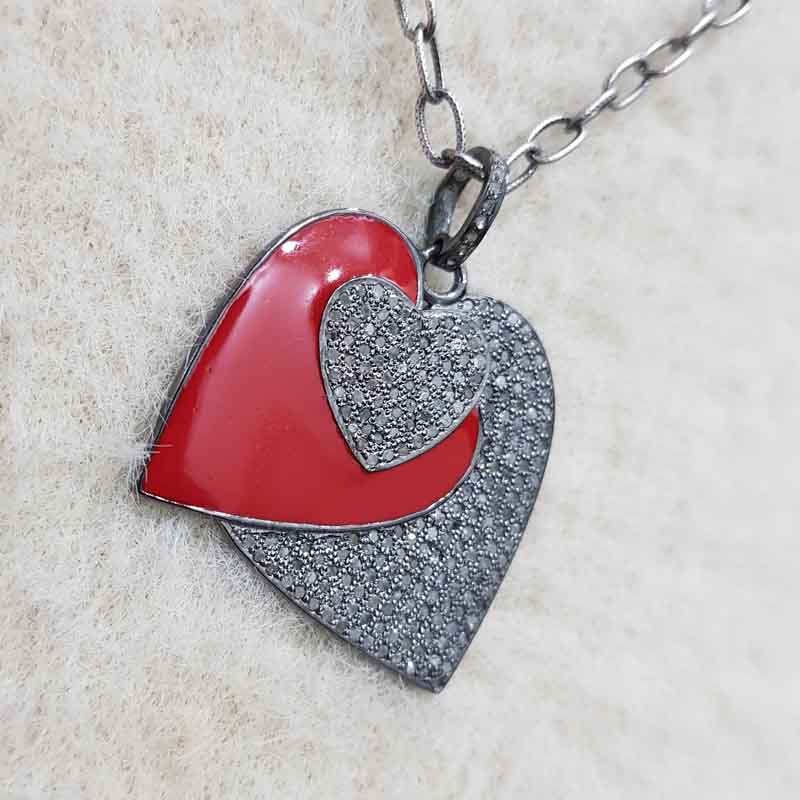 3 Layers Of Heart Red Enamel Pave Diamond pendent