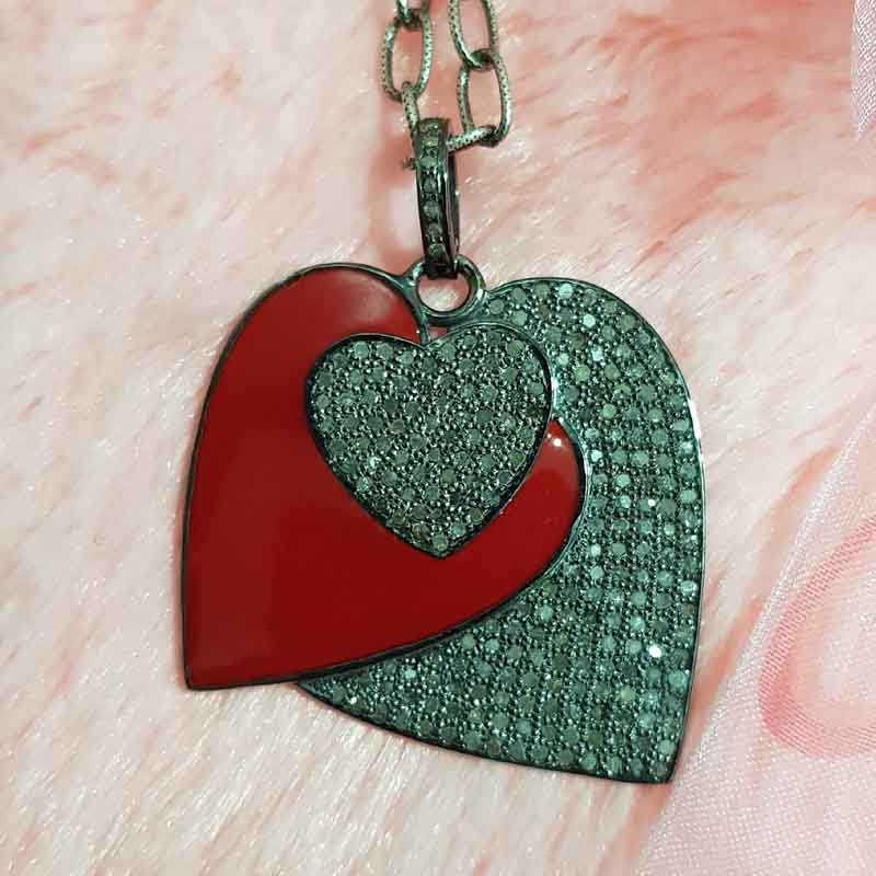 3 Layers Of Heart Red Enamel Pave Diamond pendent