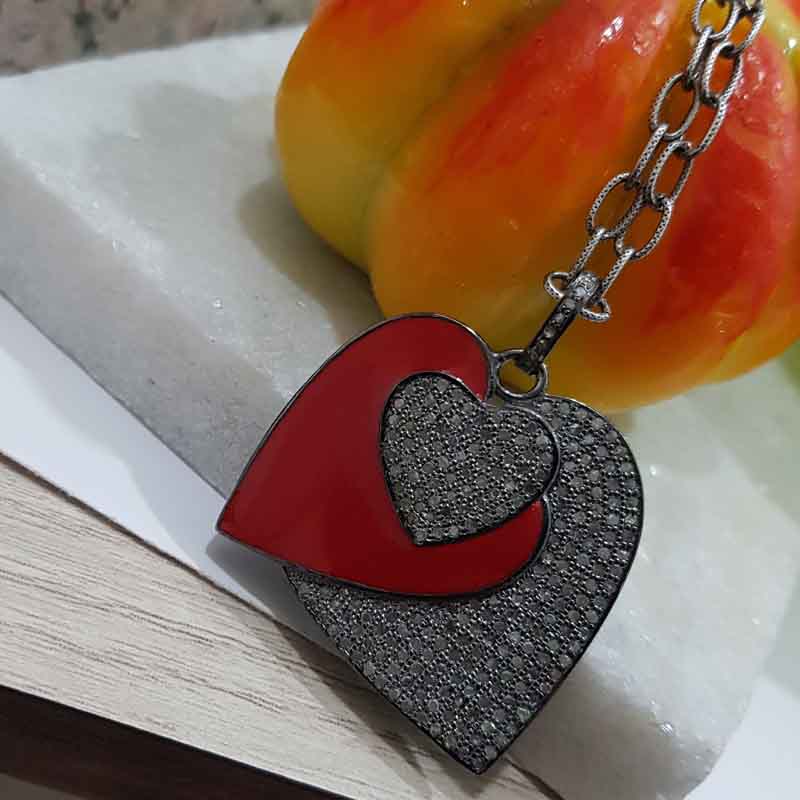 3 Layers Of Heart Red Enamel Pave Diamond pendent