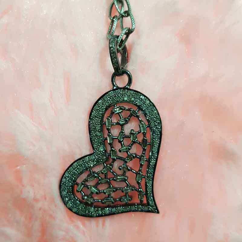 Pave Diamond And Baguette Designer Heart Pendent