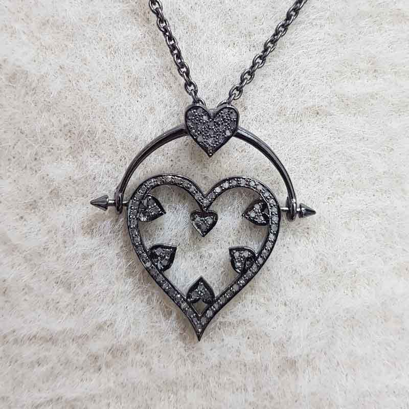 Handmade Designer Hanging Heart Pendent With Pave diamond Layers