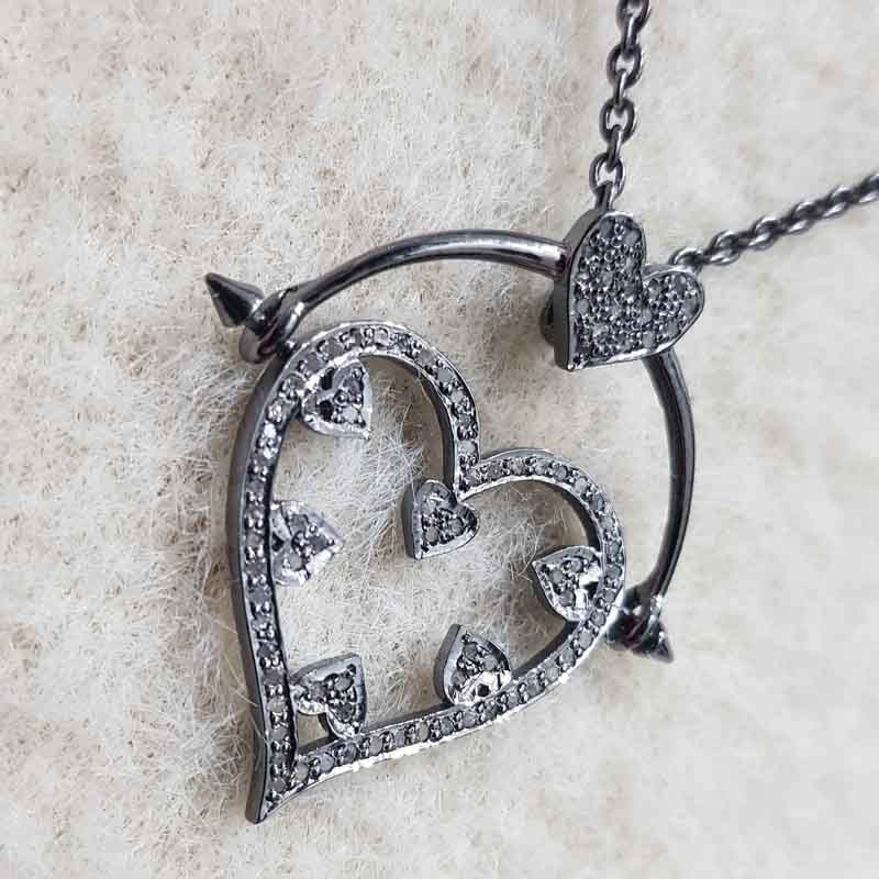 Handmade Designer Hanging Heart Pendent With Pave diamond Layers